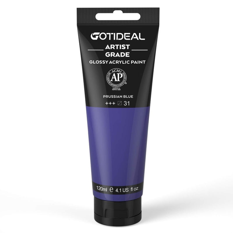 GOTIDEAL Acrylic Paint Prussian Blue Tubes(120ml, 4.1 oz) Non Toxic Non Fading,Rich Pigments for Painters, Adults & Kids, Ideal for Canvas Wood Clay Fabric Ceramic Craft Supplies (Prussian Blue) - Image 1
